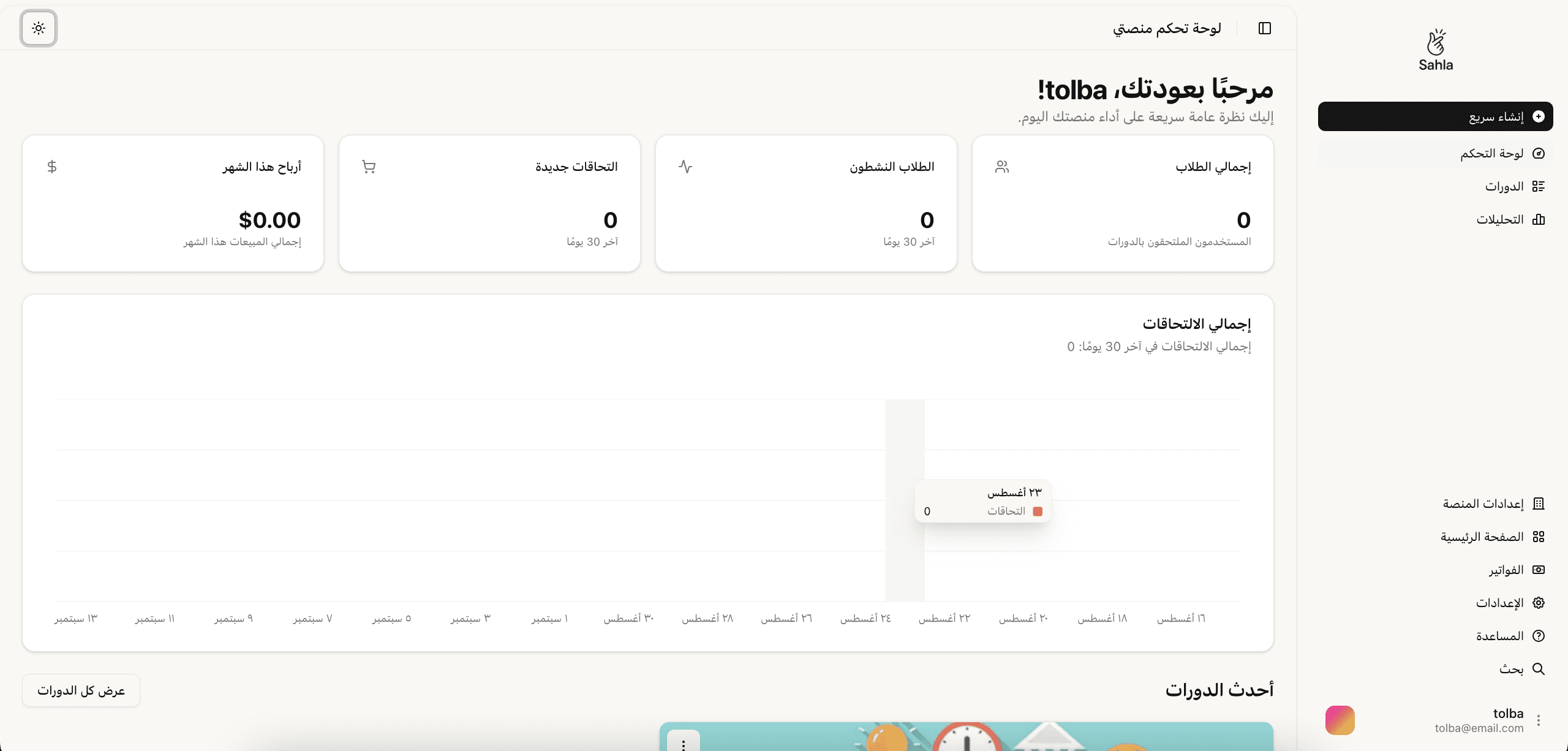 Sahla Dashboard Preview